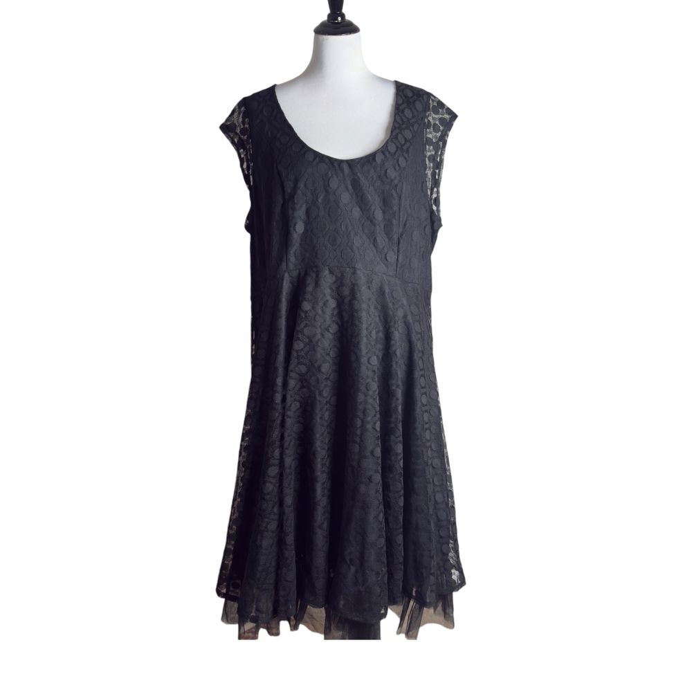Lane Bryant Plus Size 28 Midi Dress Black Tulle Lace Sleeveless Whimsigoth‎
